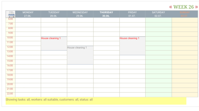 Tasks are shown in the work calendar view